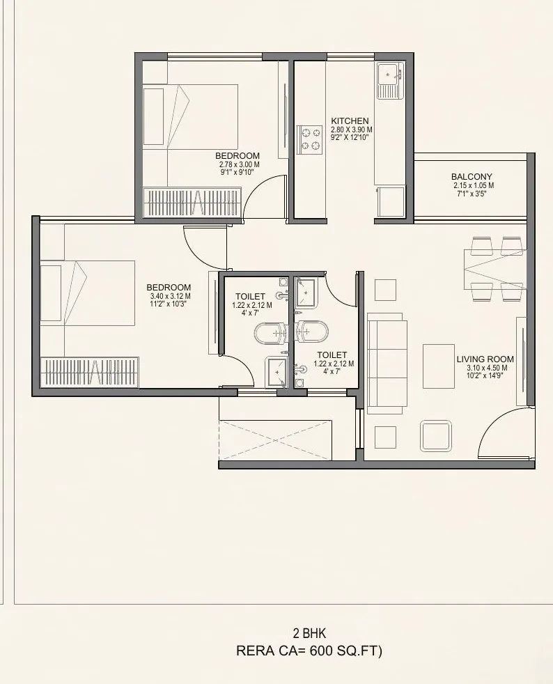 Serene Valley 2 BHK Scenic Deck Certified Net Usable Floor Plan Layout